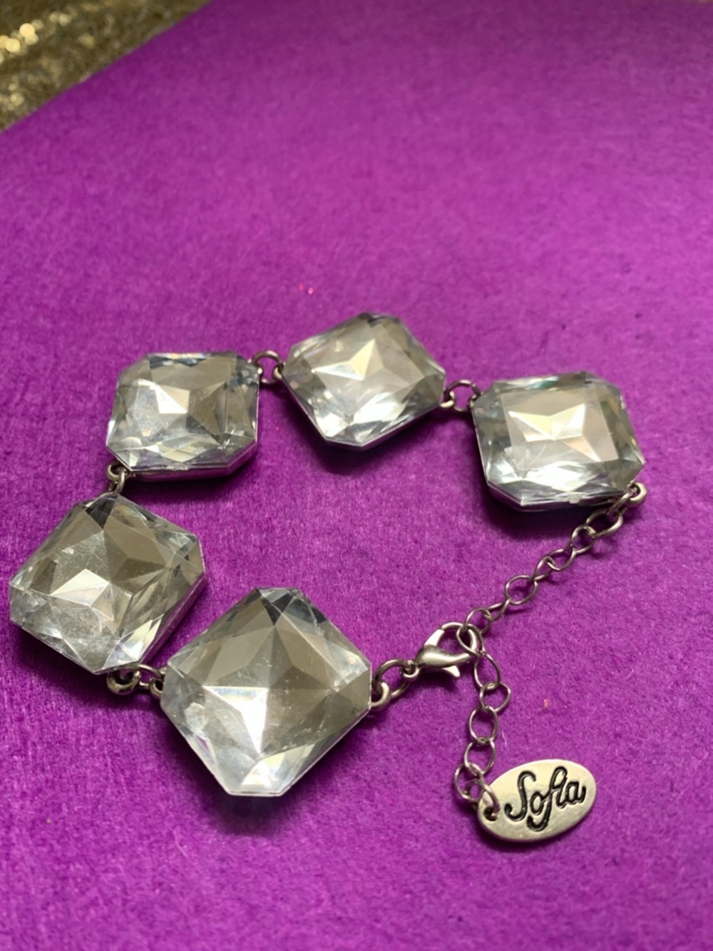 Sofia Clear Crystal Statement Bracelet - Silver Tone